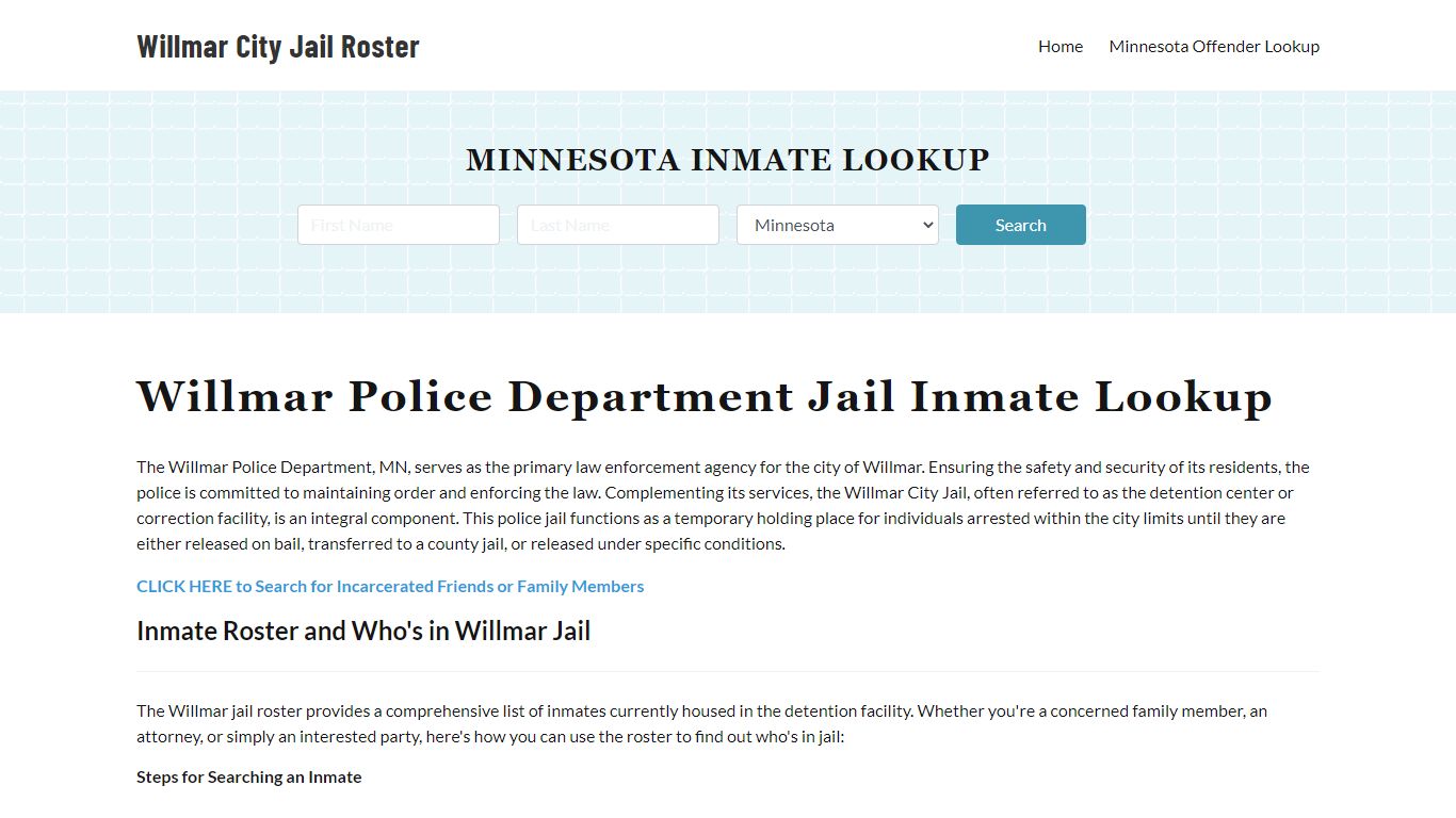 Willmar Police Department & City Jail, MN Inmate Roster, Arrests, Mugshots