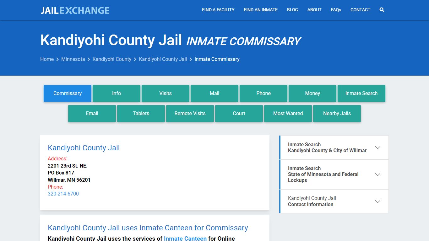 Kandiyohi County Jail Inmate Commissary - Jail Exchange